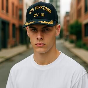 VTG‎ 80s USS Yorktown CV-10 Hat US Navy Blue Gold Leaf Snapback Aircraft Carrier
